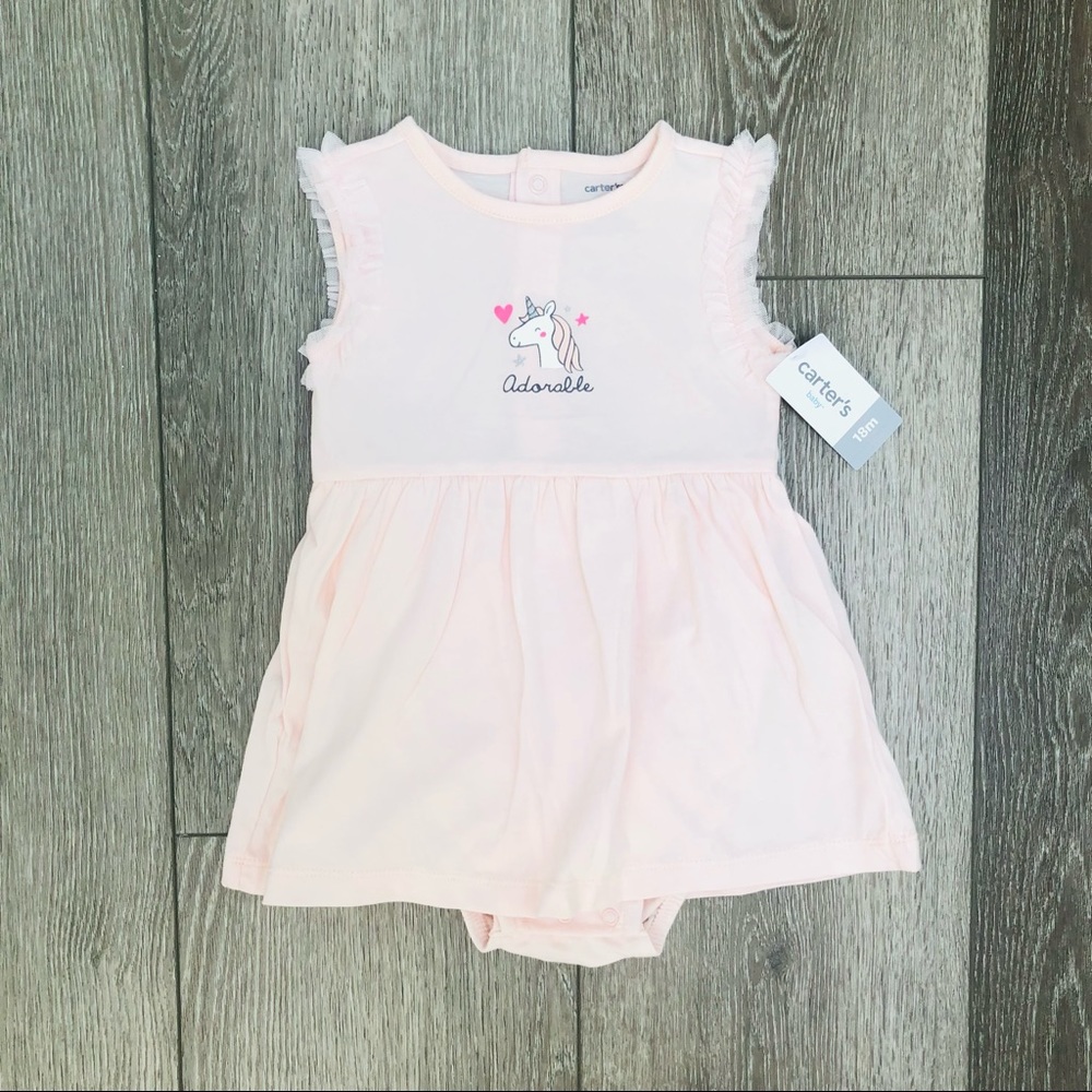 NWT CARTERS SLEEVELESS ONESIE DRESS UNICORN PINK 18MO